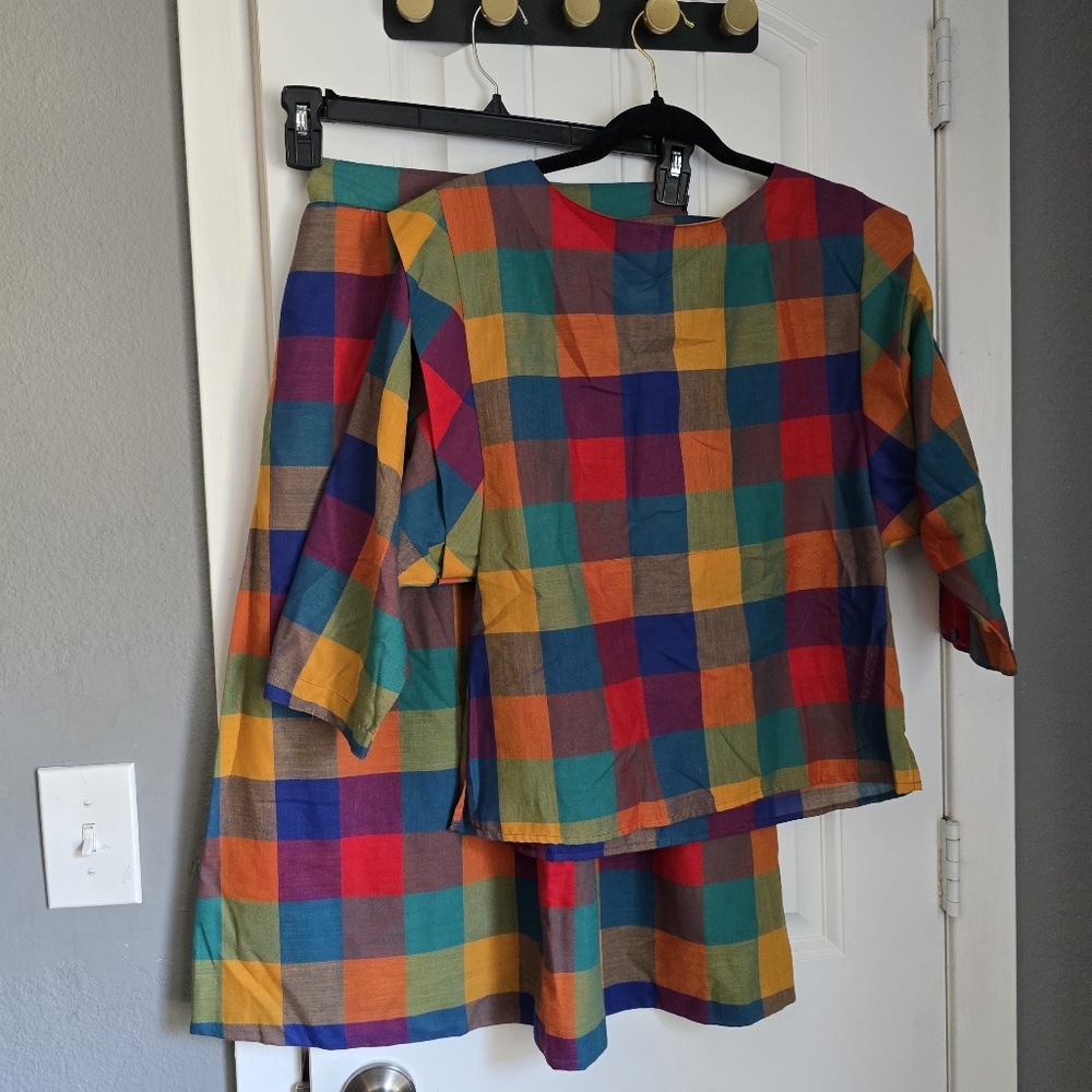 Vintage Plaid Skirt & Blouse